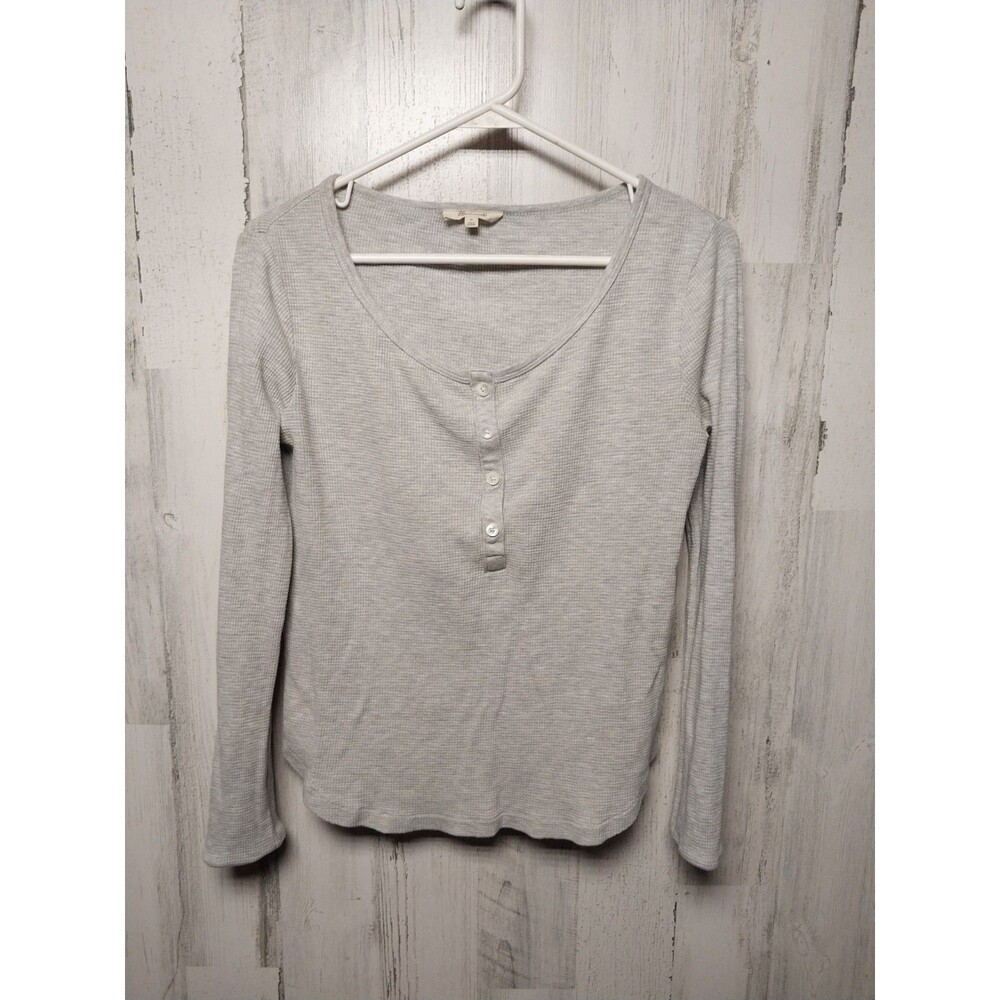 Madewell Women's Size Medium Heathered Gray Waffle-Knit Scoopneck Henley Tee